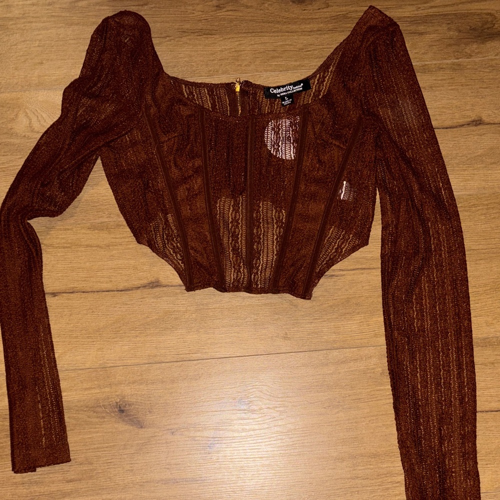 Brown Lace Cropped Corset Top